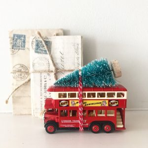 Gorgeous little vintage Mars bus with bottle brush tree