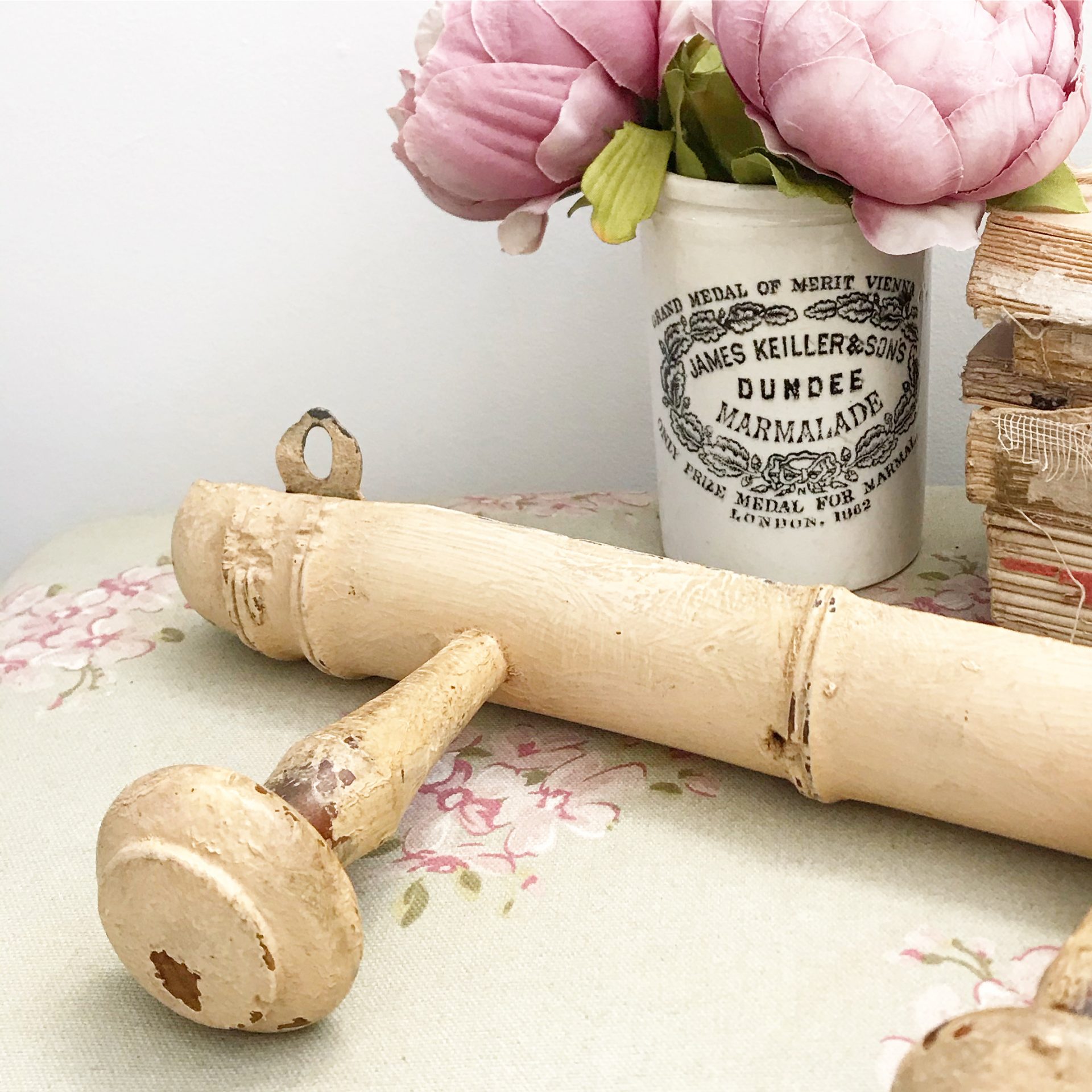 Beautiful old chippy French wooden hook rack Beautiful old chippy French wooden hook rack