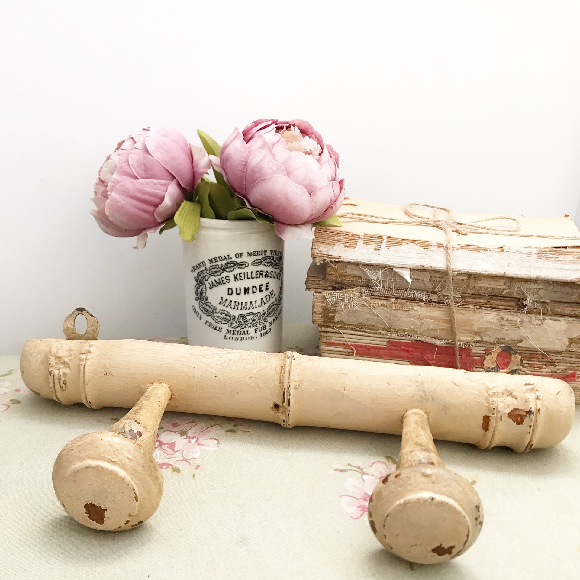 Beautiful old chippy French wooden hook rack Beautiful old chippy French wooden hook rack